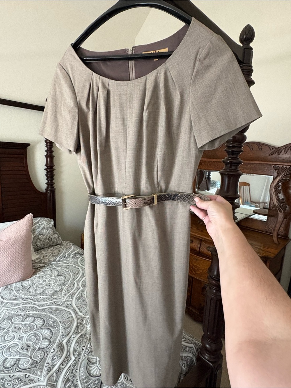 Alex Marie Size 14 Taupe Sheath Dress Snakeskin Belt Career Work Dress